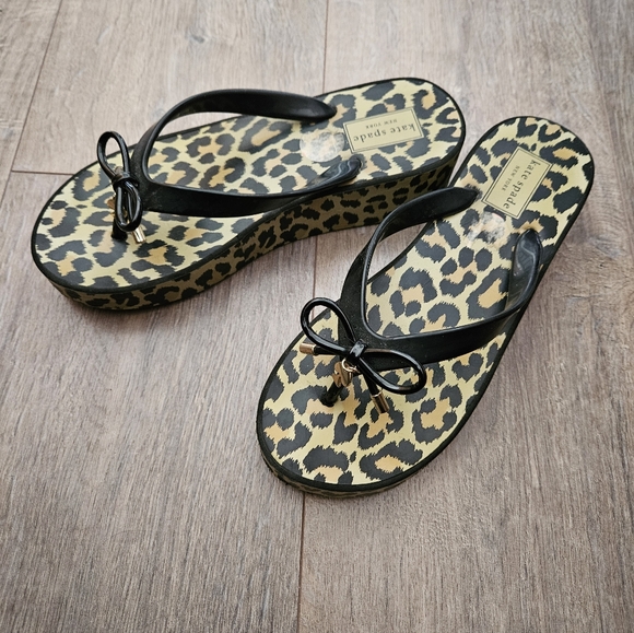 Kate Spade Leopard Wedge Sandals 7 - Picture 4 of 6